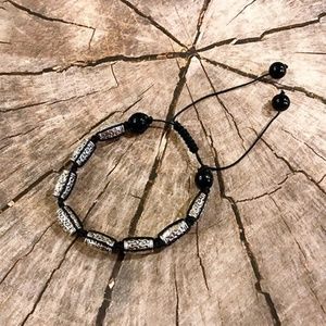 Shambala Adjustable Bracelet with Silvertone Beads